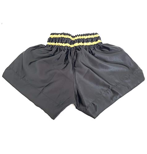 Extiff Muay Thai - Pantalones cortos de boxeo tailandés para artes marciales (negro/dorado, XL) Extiff Muay Thai - Pantalones cortos de boxeo tailandés para artes marciales (negro/dorado, XL)