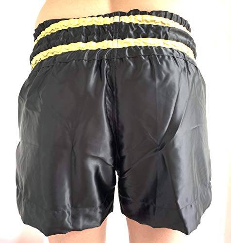 Extiff Muay Thai - Pantalones cortos de boxeo tailandés para artes marciales (negro/dorado, XL) Extiff Muay Thai - Pantalones cortos de boxeo tailandés para artes marciales (negro/dorado, XL)
