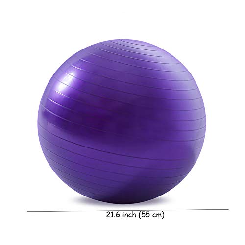 Extra Gruesa Bola De Ejercicio Para El Fitness,Fitball Anti Explosión Silla De Pelota De Yoga Con 2 Bandas De Resistencia,Estabilizador Pelota De Pilates,Guía De Entrenamiento Y B-Púrpura Diámetro 21