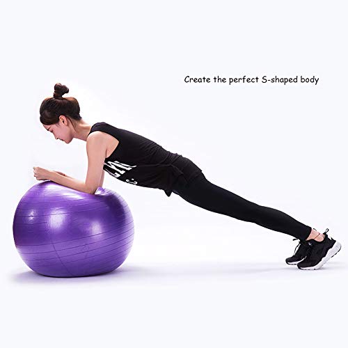 Extra Gruesa Bola De Ejercicio Para El Fitness,Fitball Anti Explosión Silla De Pelota De Yoga Con 2 Bandas De Resistencia,Estabilizador Pelota De Pilates,Guía De Entrenamiento Y B-Púrpura Diámetro 21