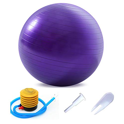 Extra Gruesa Bola De Ejercicio Para El Fitness,Fitball Anti Explosión Silla De Pelota De Yoga Con 2 Bandas De Resistencia,Estabilizador Pelota De Pilates,Guía De Entrenamiento Y B-Púrpura Diámetro 21