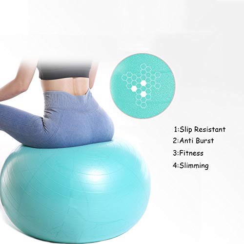 Extra Gruesa Equilibrar Bola De Ejercicio Con 2 Bandas De Resistencia,Fitball Estabilizador Silla De Pelota De Yoga(Azul),Diseño Anti Burst Fitness Pelota De Pilates,Bomba Rápida I-Azul Diámetro 17.7