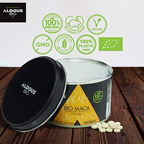 Extracto de Pura Maca Andina Ecológica Premium para 9 meses | 300 comprimidos de 2500mg | Altamente concentrada 10:1 | Aumenta Energía y Vitalidad | Libre de plástico | Certificación Ecológica Oficial