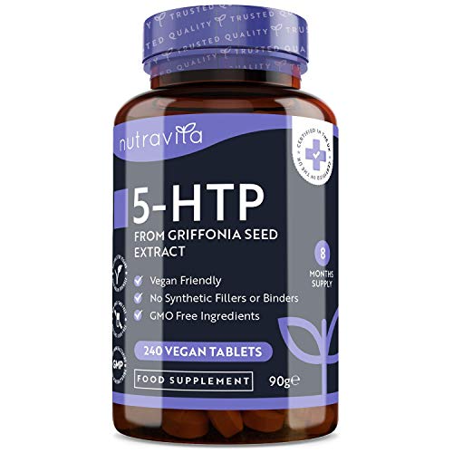 Extracto de semilla de Griffonia 5HTP 400 mg - 240 tabletas veganas - Suministro de 8 meses de fuerza máxima 5HTP - Hecho en el Reino Unido por Nutravita