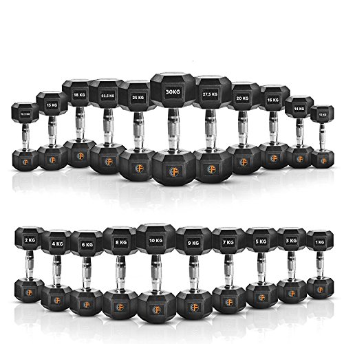 Extreme Fitness® Mancuernas hexagonales recubiertas de goma, 1 kg - 50 kg, tamaño 2 x 20KG Extreme Fitness® Mancuernas hexagonales recubiertas de goma, 1 kg - 50 kg, tamaño 2 x 20KG