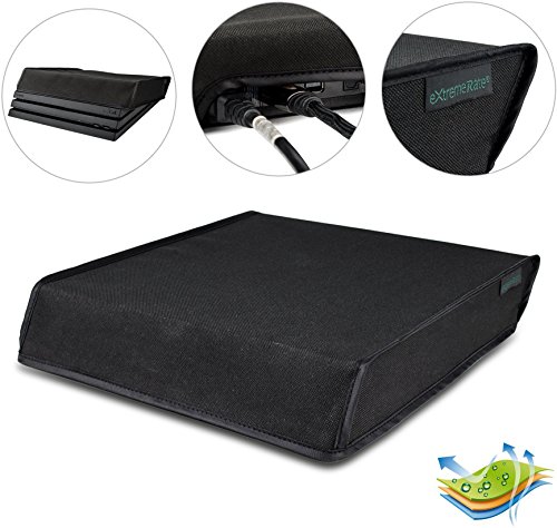 eXtremeRate Prueba de Polvo Consola PS4 Funda Cubierta Protectora Horizontal Diseño de Doble Capa Forro Corte Preciso Fácil de Acceso los Cables Guardapolvo para Consola Playstation 4 PS4 Pro(Negro)