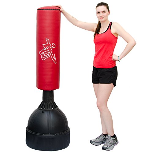 EYEPOWER Saco de Boxeo con Base de Pie | Saco de Suelo para Adultos 160 cm de Alto | Deporte Artes Marciales Kick Boxing Entrenamiento puñetazos Patadas | Negro Rojo