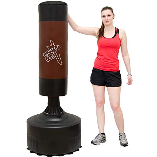 EYEPOWER Saco de Boxeo con Base de Pie | Saco de Suelo para Adultos 170 cm de Alto | Deporte Artes Marciales Kick Boxing Entrenamiento puñetazos Patadas | Negro