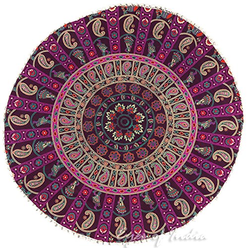 Eyes of India - 32" de Colores Redondo Suelo Meditación Cojín Asiento Manta Funda Mandala Hippie Redondo Colores Decorativos India Boho Elegante Cama para Perro Bohemio Adorno Hecho a Mano Cubierta