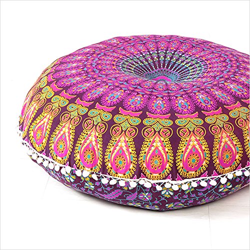 Eyes of India - 32" Mandala Suelo Meditación Cojín Asiento Almohada Manta Funda Hippie Redondo Colores Decorativos Bohemio Adorno Bohemio Elegante Cama para Perro Indio Hecho a Mano Cubierta