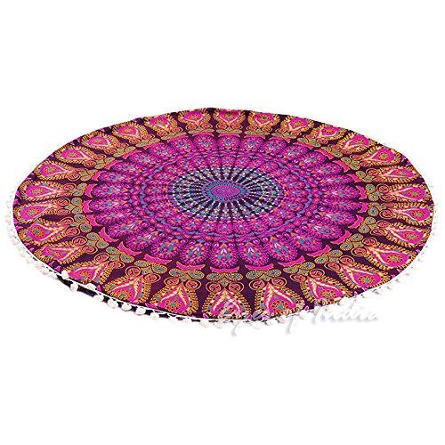 Eyes of India - 32" Mandala Suelo Meditación Cojín Asiento Almohada Manta Funda Hippie Redondo Colores Decorativos Bohemio Adorno Bohemio Elegante Cama para Perro Indio Hecho a Mano Cubierta