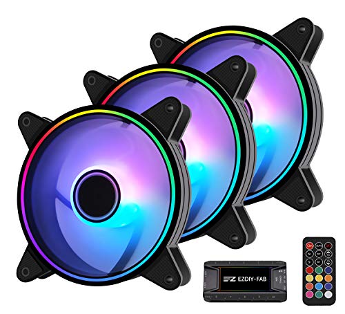 EZDIY-FAB Moonlight - Ventilador con carcasa RGB de 120 mm con 10 puertos Fan Hub X y mando a distancia, placa base Aura Sync, control de la velocidad, ventilador orientable para PC Case-3 Pack