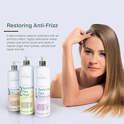 EZERO Tratamiento Plex con Champu, Mascarilla y Aceite Serum para Cabellos Dañados o Secos con Aminoácidos, Ácido Hialurónico, Manteca de Karité y Aceite de Argán y Ricino - Vegano - Profesional