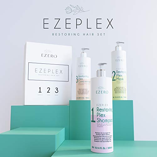 EZERO Tratamiento Plex con Champu, Mascarilla y Aceite Serum para Cabellos Dañados o Secos con Aminoácidos, Ácido Hialurónico, Manteca de Karité y Aceite de Argán y Ricino - Vegano - Profesional