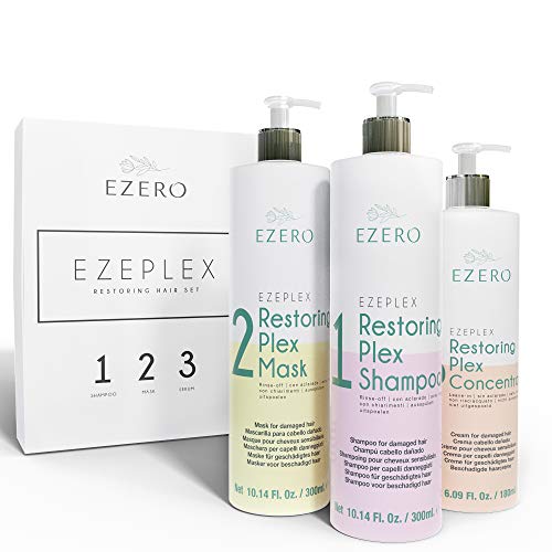 EZERO Tratamiento Plex con Champu, Mascarilla y Aceite Serum para Cabellos Dañados o Secos con Aminoácidos, Ácido Hialurónico, Manteca de Karité y Aceite de Argán y Ricino - Vegano - Profesional