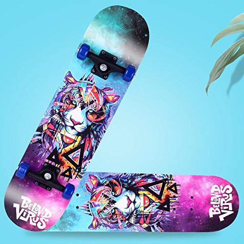 EZEZWSNBB Completo Skateboard para Principiantes 80x20 cm Tigre Animal púrpura 9 Capas Monopatín de Madera de Arce con rodamientos ABEC-7 Tabla de Skateboard para Niñas Niños Adolescentes Adultos