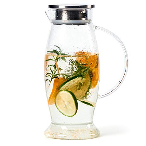 EZOWare 1.5L Jarra de Cristal para Agua, Jarra para Frigorífico con Tapa de Acero Inoxidable para Agua Helado/Caliente, Té Helado, Leche, Zumo, Bebidas EZOWare 1.5L Jarra de Cristal para Agua, Jarra para Frigorífico con Tapa de Acero Inoxidable para Agua Helado/Caliente, Té Helado, Leche, Zumo, Bebidas