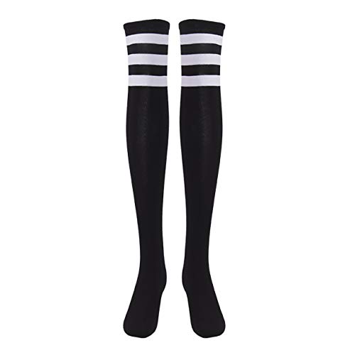 EZSTAX Medias de Rodilla para Mujer para Invierno Cálido Medias de Algodón Retro Calcetines Largos Overknee Calcetines Deportivos con Tres Rayas