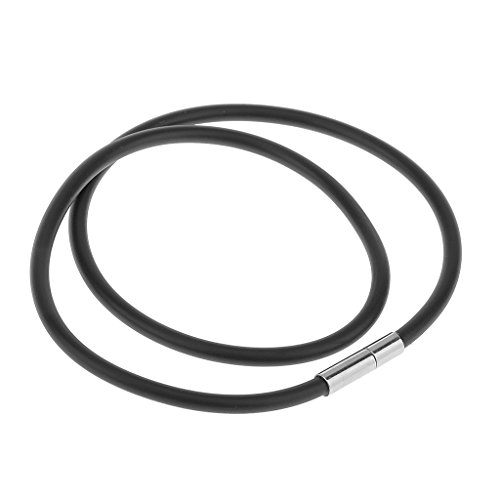 F Fityle Collar de Cuerda de Caucho Negro de 3 Mm con Cierre de Acero Inoxidable Fornituras de 17-24 Pulgadas - 14 Pulgadas