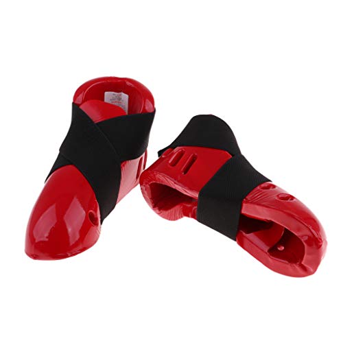 F Fityle Protector de Pies y Empeine de Cuero Artificial con Correas Ajustables para Taekwondo, Artes Marciales - Rojo, s