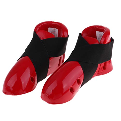 F Fityle Protector de Pies y Empeine de Cuero Artificial con Correas Ajustables para Taekwondo, Artes Marciales - Rojo, s