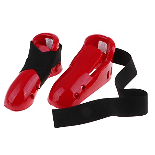 F Fityle Protector de Pies y Empeine de Cuero Artificial con Correas Ajustables para Taekwondo, Artes Marciales - Rojo, s