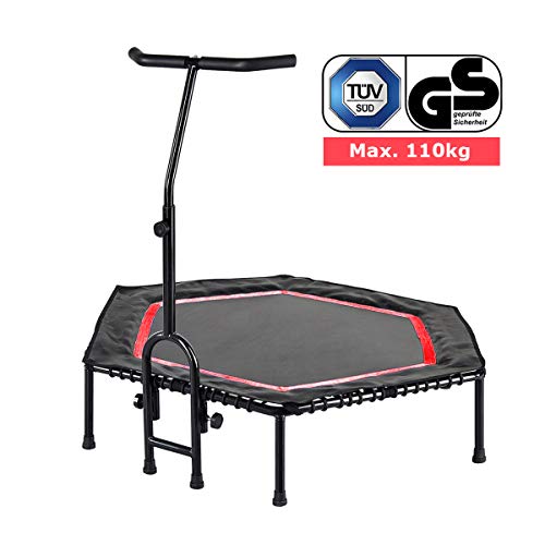 FA Sports - Pequeña cama elástica plegable FlyJump para interiores, diámetro 126 cm, negro y rojo