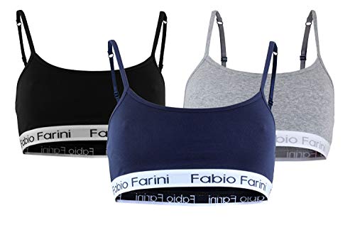 Fabio Farini Sujetador Deportivo con Tirantes Ajustables Bralette en 3 Colores Diferentes, 95% algodón Paquete de 3 M