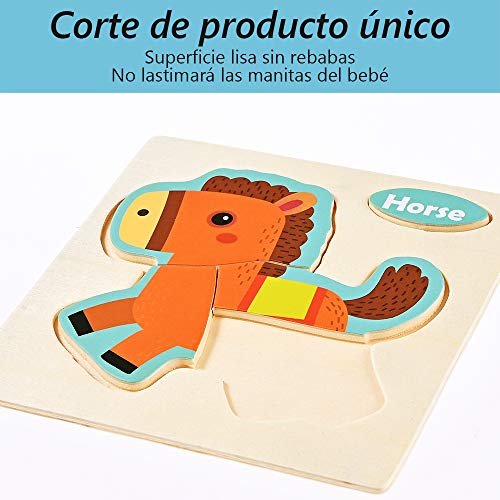 Fabu 16pz Puzzles de Madera Juguetes para Bebes, Habilidad Motora Fina Juego Educativos Rompecabezas Juegos Educativo Preescolar de Aprendizaje Temprano para Niños