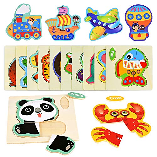 Fabu 16pz Puzzles de Madera Juguetes para Bebes, Habilidad Motora Fina Juego Educativos Rompecabezas Juegos Educativo Preescolar de Aprendizaje Temprano para Niños