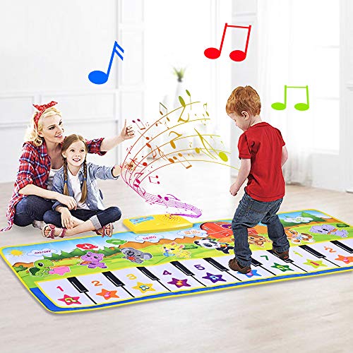 Faburo 100 * 42cm Alfombra Musical para niños, Alfombra de Piano de Teclado de Gimnasio Colchonetas Alfombra Animal para el Regalo del Bebé Verde