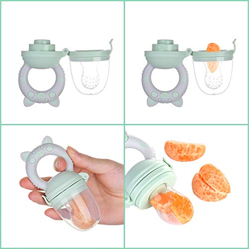 Faburo 2pcs Chupete Fruta Bebe + 9pcs Tetinas de Silicona(3 * 3), Innovador Chupete de Frutas Juguete para la Dentición del Chupete Infantil para la Dentición de Frutas