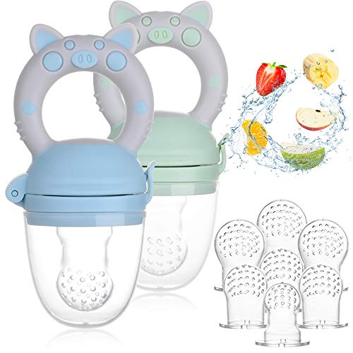 Faburo 2pcs Chupete Fruta Bebe + 9pcs Tetinas de Silicona(3 * 3), Innovador Chupete de Frutas Juguete para la Dentición del Chupete Infantil para la Dentición de Frutas