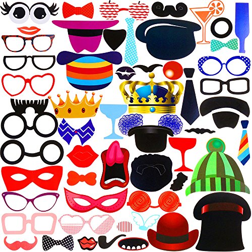 Faburo 58Pcs Photo Booth Atrezzo Favorecer Incluyendo Bigotes Gafas Pelo Sombreros Labios etc para el Partido, Boda, Cumplea?os y de la Graduación