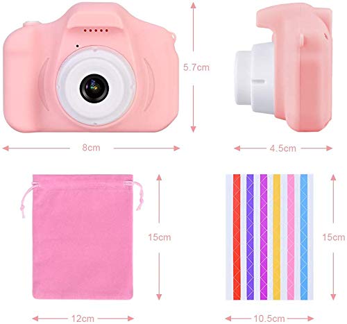 Faburo Set de Cámara de Fotos Digital para Niños, Cámara Infantil con Tarjeta de Memoria Micro SD 32GB, Cámara Digital Video cámara Infantil para Niños Niñas Regalos de cumpleaños, 1080P, Rosa