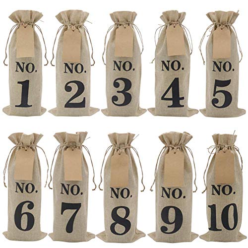 Facibom 10 bolsas de vino de arpillera con etiquetas para cata de vinos ciegos, numeradas de tela de arpillera, bolsas de regalo para Navidad, bodas, fiestas, decoración Facibom 10 bolsas de vino de arpillera con etiquetas para cata de vinos ciegos, numeradas de tela de arpillera, bolsas de regalo para Navidad, bodas, fiestas, decoración