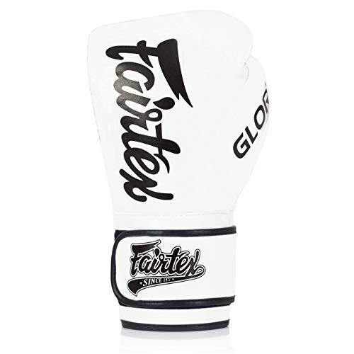 Fairtex Guantes de boxeo X Glory – Blanco – Guantes de boxeo para kickboxing, sparring, Muay Thai – Hecho a mano en Tailandia – Guantes de boxeo oficiales Glory Kickboxing (12 oz)