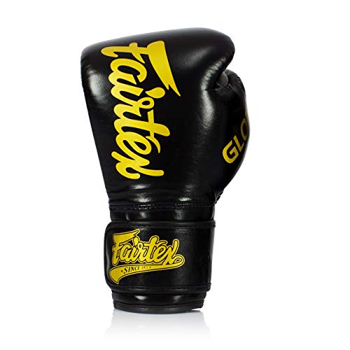 Fairtex Guantes de boxeo X Glory – Negro – Guantes de boxeo para kickboxing, sparring, Muay Thai – Hecho a mano en Tailandia – Guantes de boxeo oficiales Glory Kickboxing (14 oz)