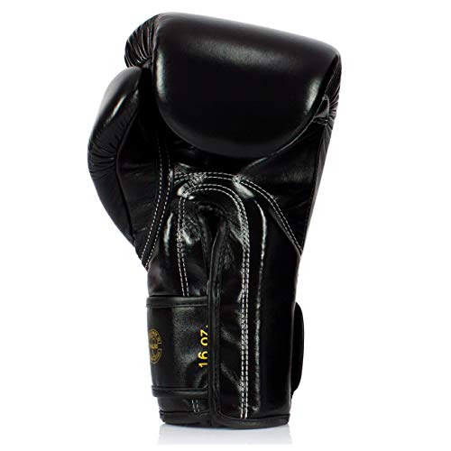 Fairtex Guantes de boxeo X Glory – Negro – Guantes de boxeo para kickboxing, sparring, Muay Thai – Hecho a mano en Tailandia – Guantes de boxeo oficiales Glory Kickboxing (14 oz)