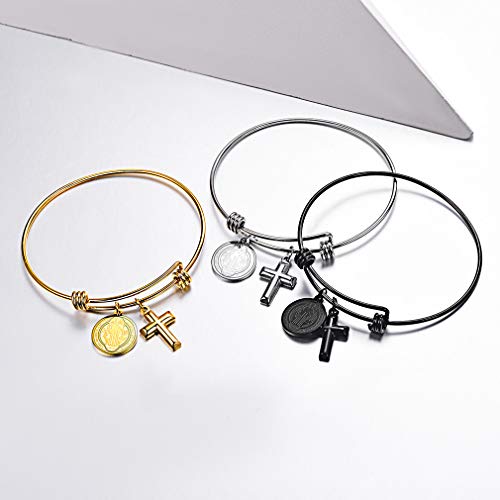 FaithHeart Cruz Medallón Sagrado San Benito Joyería Católica Acero Inoxidable para Hombre Mujer Muñequera Abrible Regalo Cumpleaños FaithHeart Cruz Medallón Sagrado San Benito Joyería Católica Acero Inoxidable para Hombre Mujer Muñequera Abrible Regalo Cumpleaños