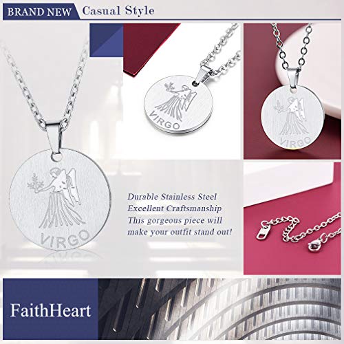 FaithHeart Virgo Agosto y Septiembre Collar Zodiacal de Doce Constelaciones Medallas Circulares con Signos Clásicos Regalo Milagroso de Cumpleaños Plateado