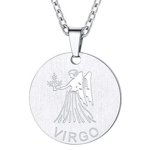 FaithHeart Virgo Agosto y Septiembre Collar Zodiacal de Doce Constelaciones Medallas Circulares con Signos Clásicos Regalo Milagroso de Cumpleaños Plateado