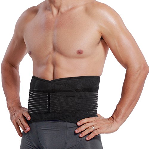 Faja lumbar de neopreno con tiras dobles de compresión - Sujeción para la parte baja de la espalda - Marca Neotech Care (Azul, M)