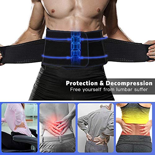 Faja Lumbar para Espalda, AGPTEK Cinturón de Soporte Lumbar Ayuda a Aliviar Dolor y Lesiones, Ciática, Hernia de Disco etc, Faja Lumbar Deportiva para Hombre y Mujer, Negro(Talla XL)