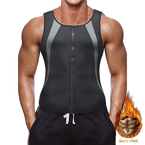 Faja Reductora Hombre Adelgazante Corsé con Cremallera Camiseta Termica, Compresión Desarrollo Muscular Quema Grasa Pérdida de Peso Sudoración Cremallera para Hombre (Black, XXL)