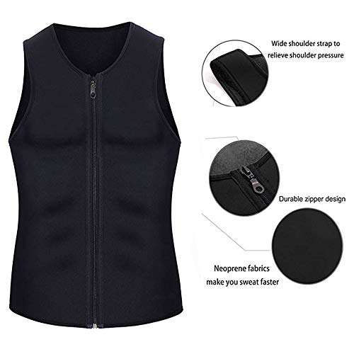 Faja Reductora Hombre Adelgazante Corsé con Cremallera Camiseta Termica, Compresión Desarrollo Muscular Quema Grasa Pérdida de Peso Sudoración Cremallera para Hombre (Black, XXL)