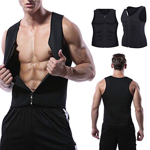 Faja Reductora Hombre Adelgazante Corsé con Cremallera Camiseta Termica, Compresión Desarrollo Muscular Quema Grasa Pérdida de Peso Sudoración Cremallera para Hombre (Black, XXL)