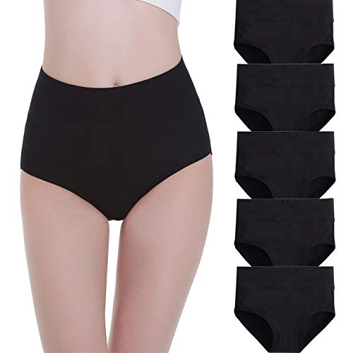 FALARY Bragas Mujer Cintura Alta Algodón 5 Piezas Negro L FALARY Bragas Mujer Cintura Alta Algodón 5 Piezas Negro L