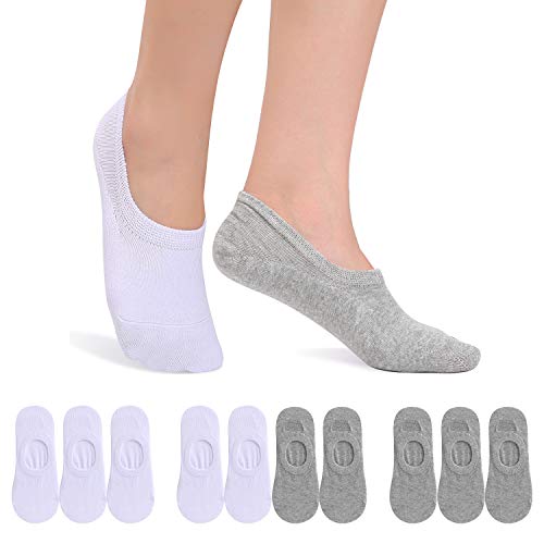 FALARY Calcetines Mujer Hombre 10 Pares Cortos Calcetines Invisibles tobillero Algodon Silicona Antideslizante Verano-grisblanco-4346