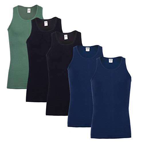 FALARY Camiseta de Tirantes para Hombre Pack de 5 de Algodón 100% más Colores Negro Azul Marino Oliva L FALARY Camiseta de Tirantes para Hombre Pack de 5 de Algodón 100% más Colores Negro Azul Marino Oliva L